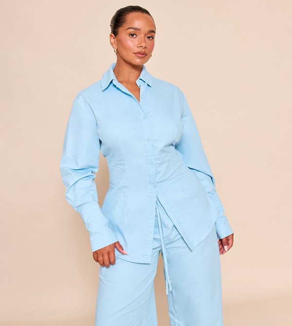 Shape Lace Up Cinched Back Button Front Shirt