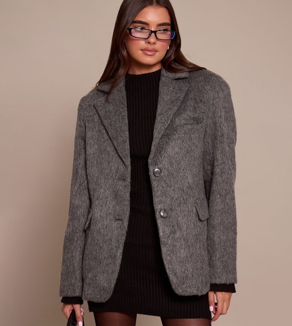 Brushed Wool Look Oversized Blazer