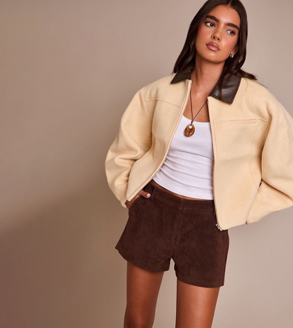 PU Collar Zip-Through Jacket