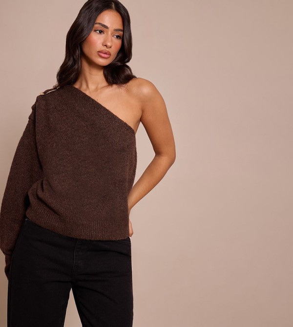 Petite Trim Detail One Shoulder Knitted Sweater