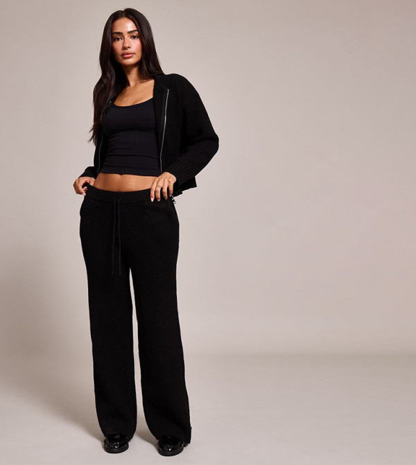 Petite Brushed Ribbed Drawstring Waist Trousers