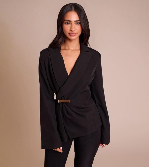 Petite Asymmetric Style Wrap Blazer