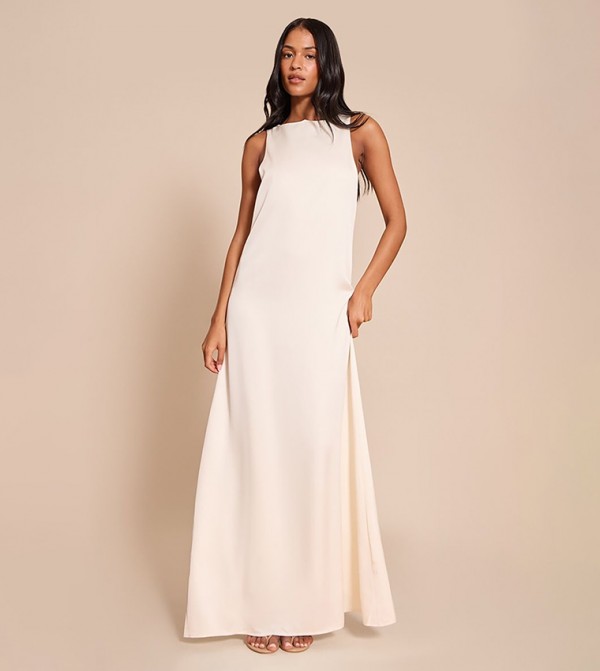 Tall Satin Boat Neck Sleeveless Maxi Dress
