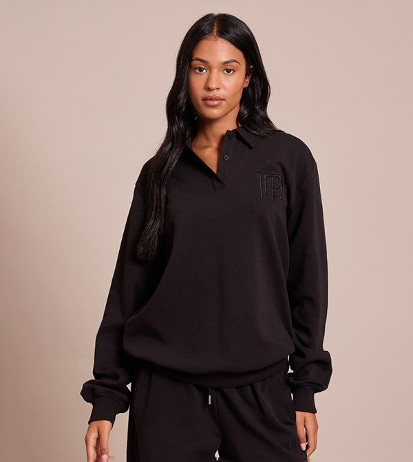 سويتشيرت مطرز بياقة للمقاسات الطويلة