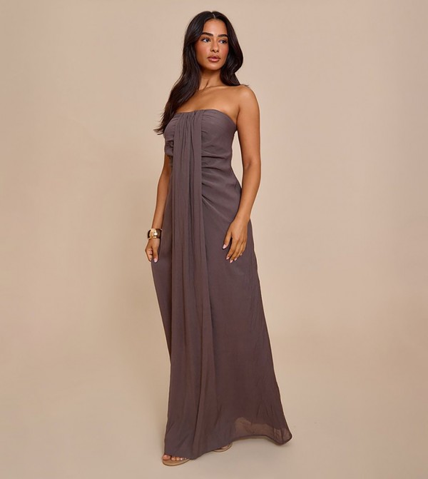 Petite Strapless Drape Detail Collum Maxi Dress