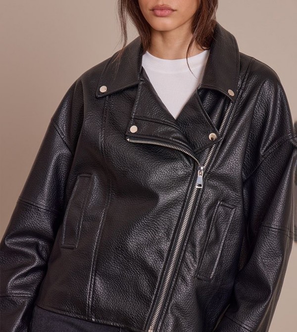 Faux Leather Oversized Biker Jacket