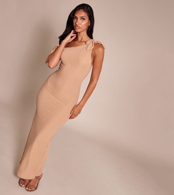 Chiffon Asymmetric Tie Detail Maxi Dress