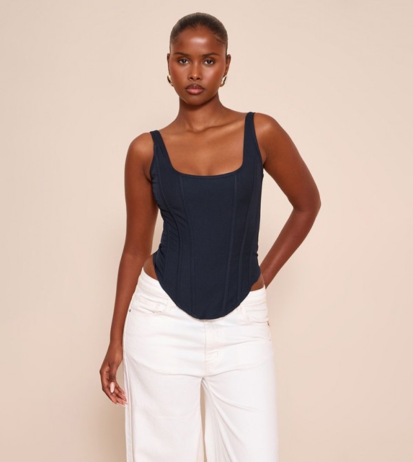 Boned Dip Hem Longline Corset Top