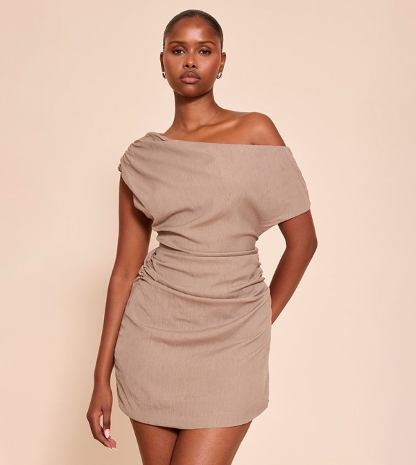 Textured One Shoulder Mini Shift Dress
