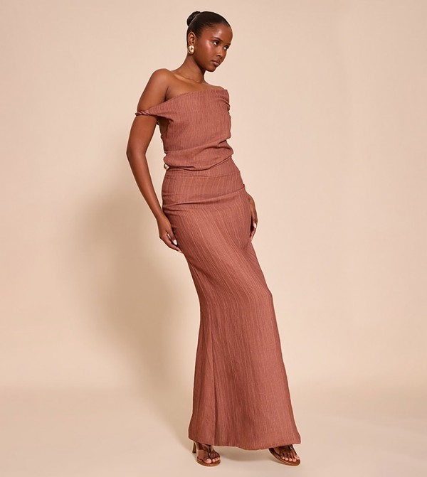 Textured One Shoulder Maxi Dress