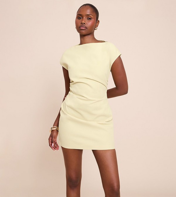 Woven Cap Sleeves Cinched Waist Mini Dress