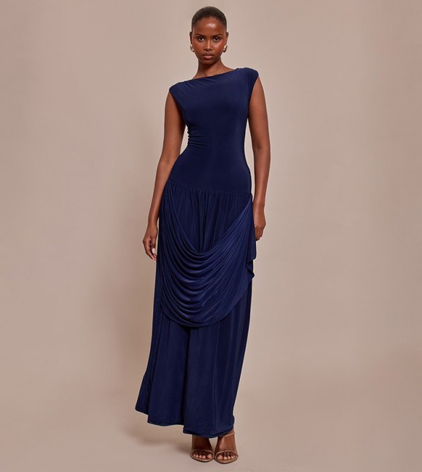 Slinky Drape Boat Neck Maxi Dress