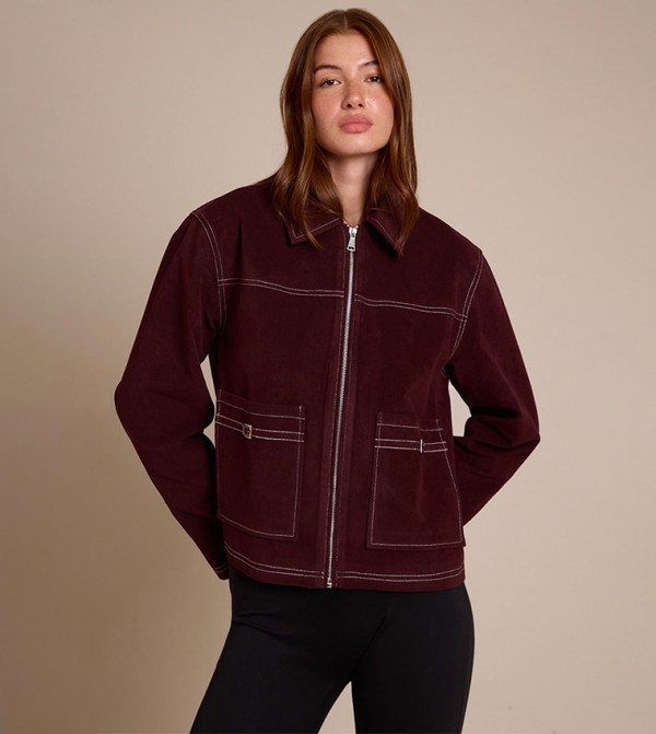 Pocket Detail Faux Suede Jacket
