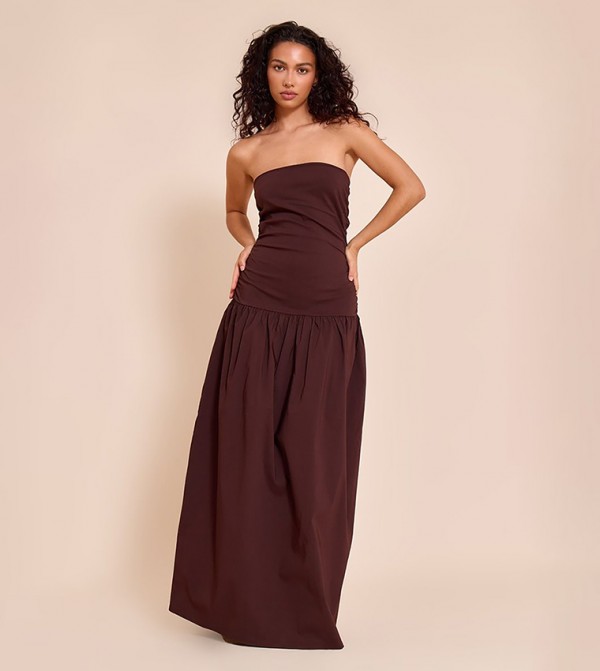 Stretch Strapless Ruched Maxi Dress