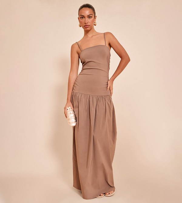 Stretch Strappy Ruched Maxi Dress