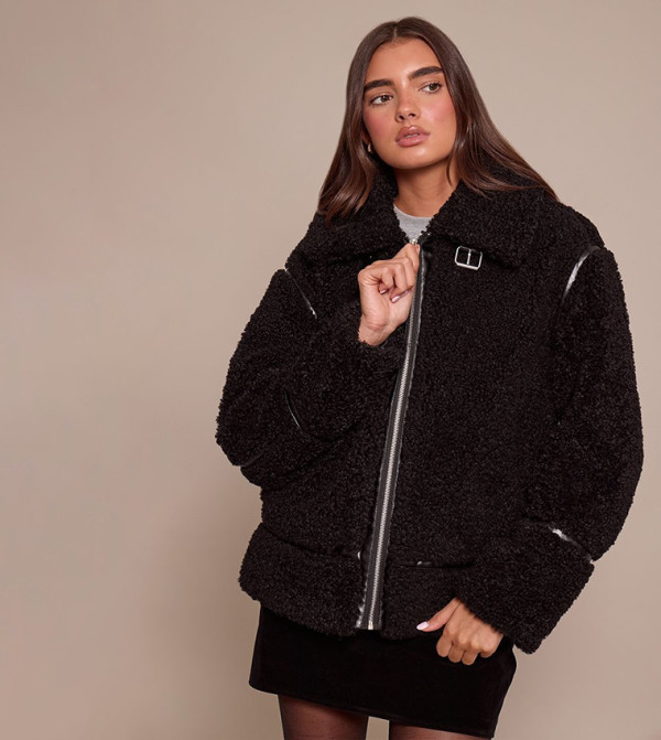 Borg Panel Detail Aviator Jacket