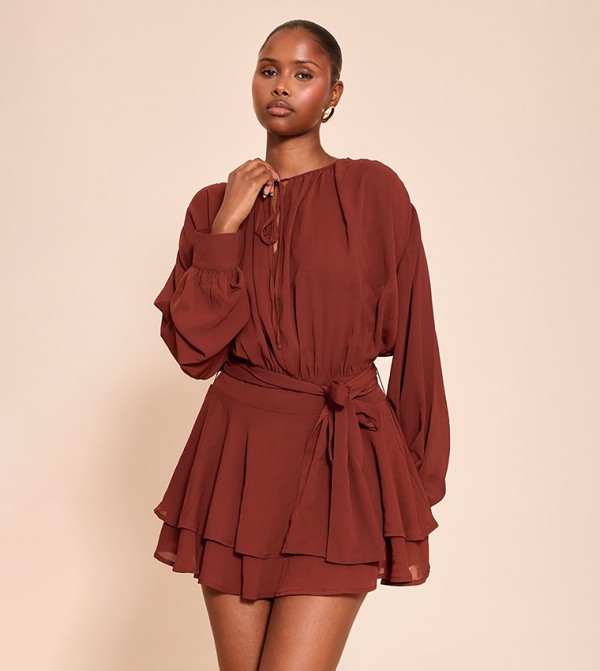 Chiffon Belt Wrap Shift Mini Dress