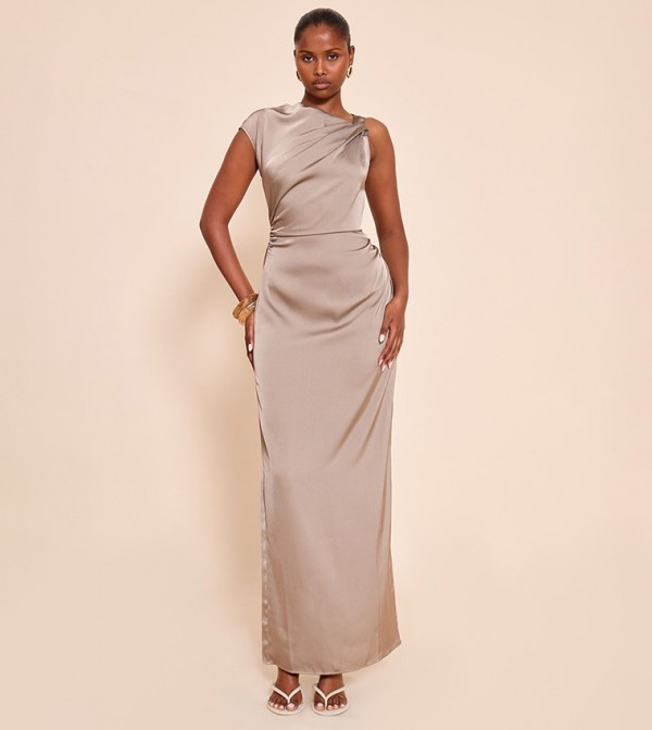 Satin Asymmetric Maxi Dress