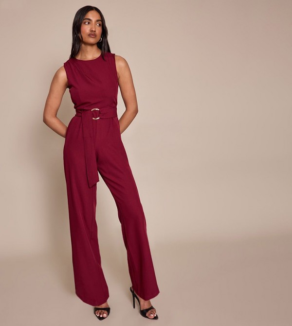 Crew Neck Belt Wide Leg Jumpsuit