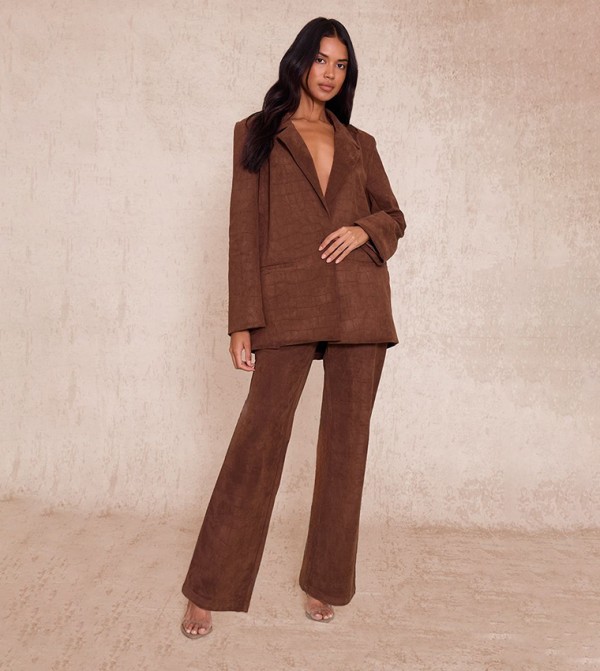 Croc Textured Suede Oversized Blazer