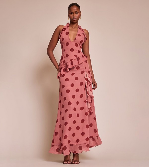 توب شيفون منقط طويل بكشكش 