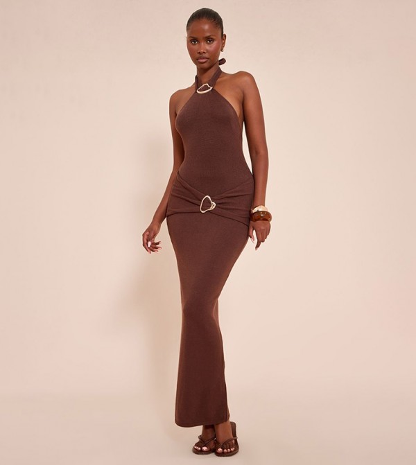 Trim Detail Wrap Halterneck Maxi Dress