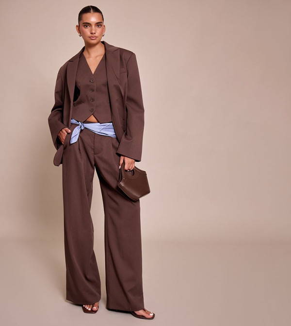 Tailored Pleat Detail Wide Leg Trousers