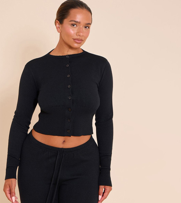 Shape Knitted Button Front Wide Ribbed Cardigan