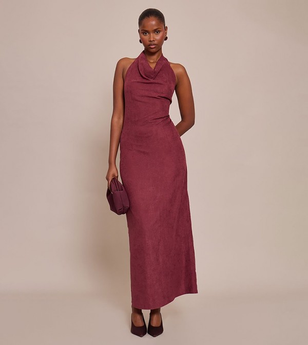 Textured Cowl Neck Sleeveless Maxi Dress