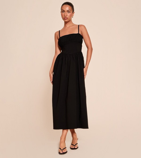 Stretch Ruched Bust Detail Strappy Maxi Dress