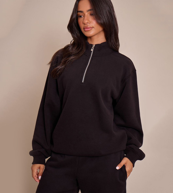 سويتشيرت بقبة عالية بنصف سحاب للمقاسات الصغيرة