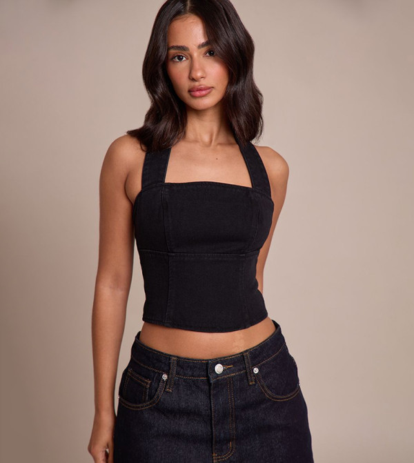 Petite Denim Halterneck Top