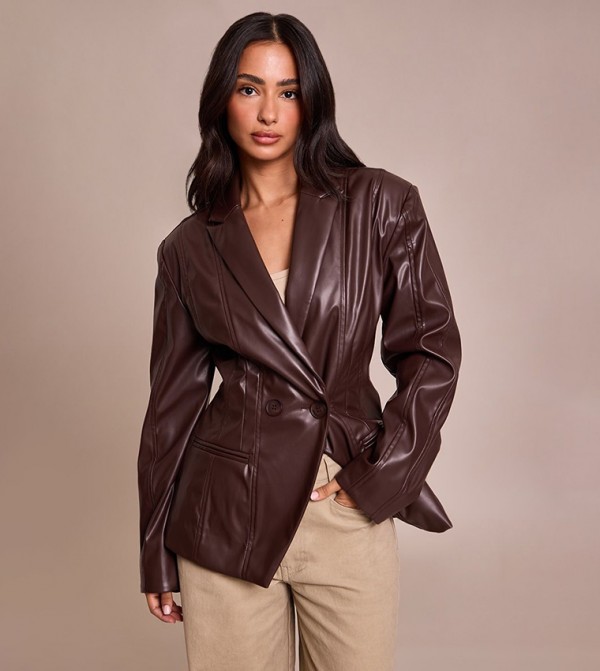 Petite Panel Detail Faux Leather Blazer