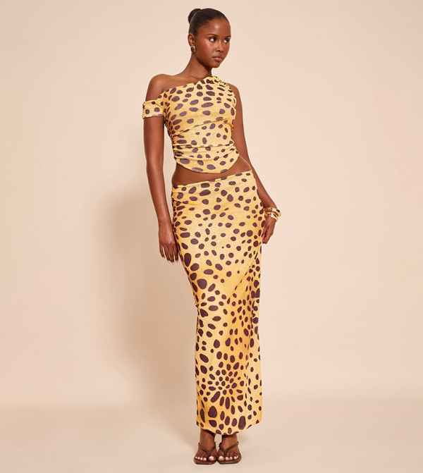 Leopard Print Onion Skin Low Rise Maxi Skirt