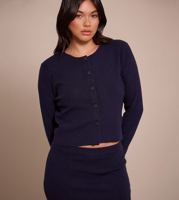 Compact Knit Collarless Cardigan