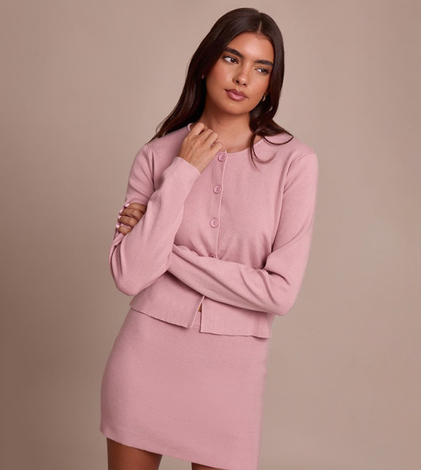 Compact Knit Collarless Cardigan