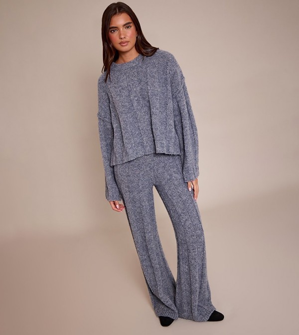 Thick Rib Knitted Flared Trousers