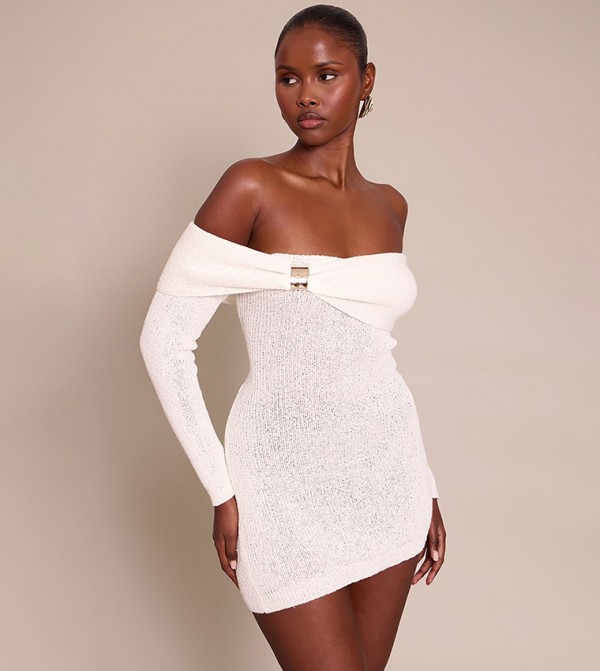 Bardot Trim Detail Knitted Mini Dress