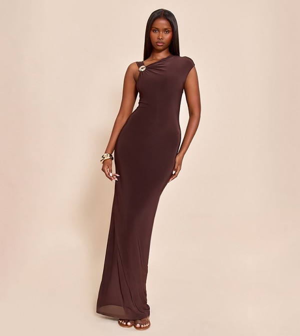 Trim Detail Off Shoulder Maxi Dress