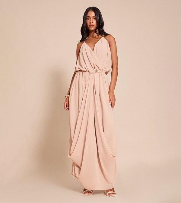 فستان ماكسي شيفت شيفون برقبة V للمقاسات الطويلة