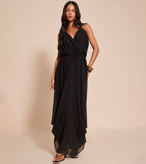 Tall Chiffon Drape V-Neck Shift Maxi Dress