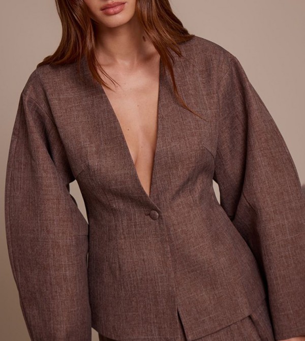 Cinched Waist Cocoon Sleeves Blazer