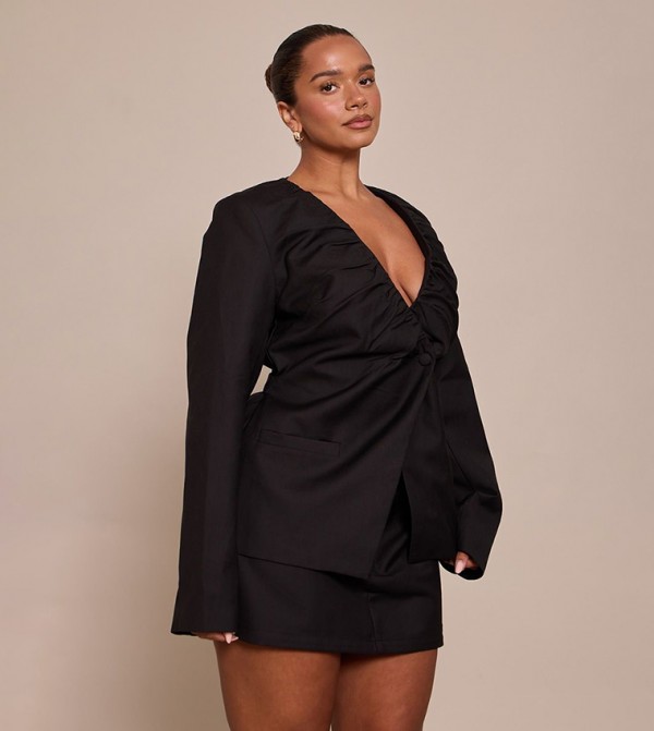 Shape Ruched Neckline Cinched Blazer