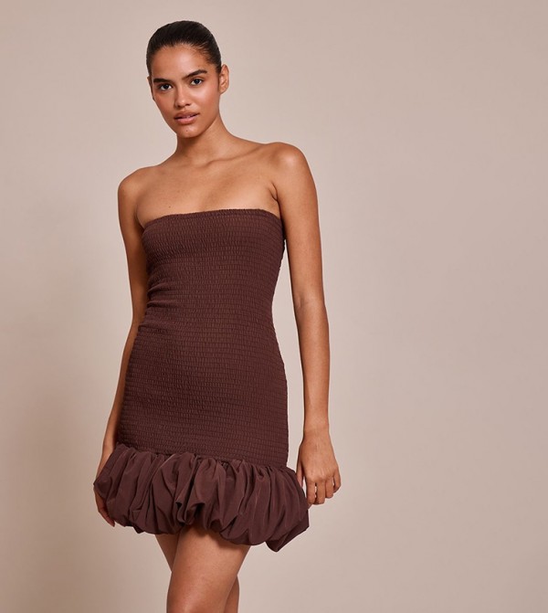 Shirred Bandeau Bodycon Dress