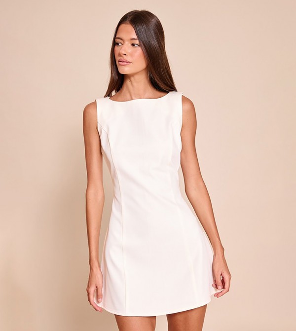 Solid Boat Neck Mini Dress