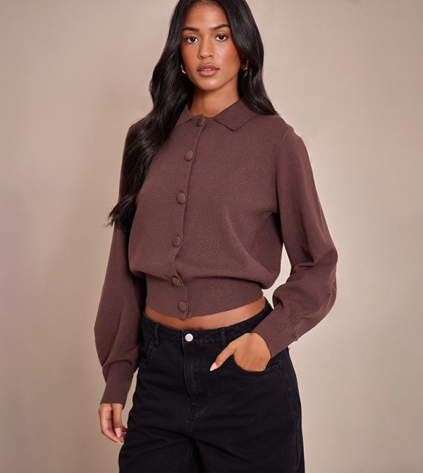 Tall Compact Knit Covered Button Cardigan