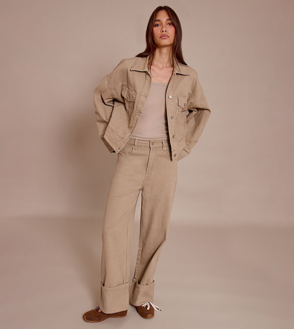 Turn Up Hem Straight Fit Jeans