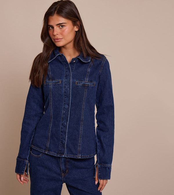 Washed Fitted Seam Detail Denim Shirt