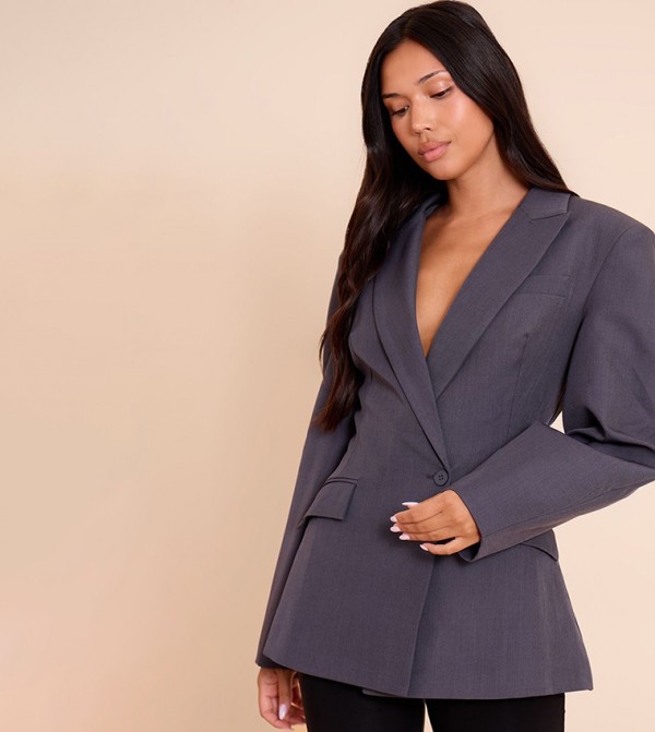 Asymmetric Detail Cocoon Sleeves Blazer