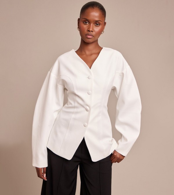 جاكيت بدون ياقة بأزرار 